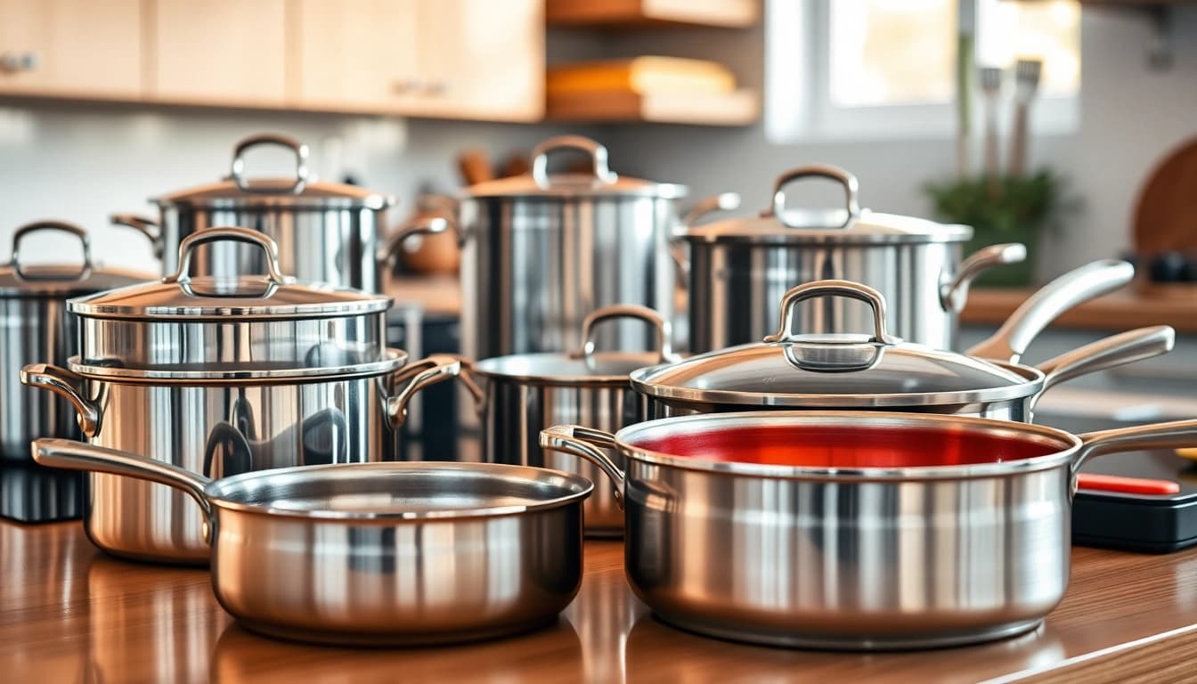 Showcasing the best cookware for induction NZ with an array of stylish pots and pans on a kitchen counter.