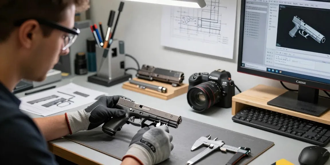Precision Glock slides manufacturing at https://precisionglockslides.com showcasing detailed craftsmanship and expert technicians.