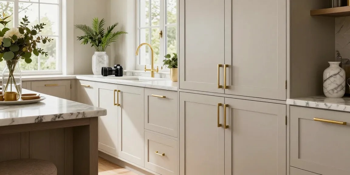 Luxurious handles being installed in a modern kitchen setting.
