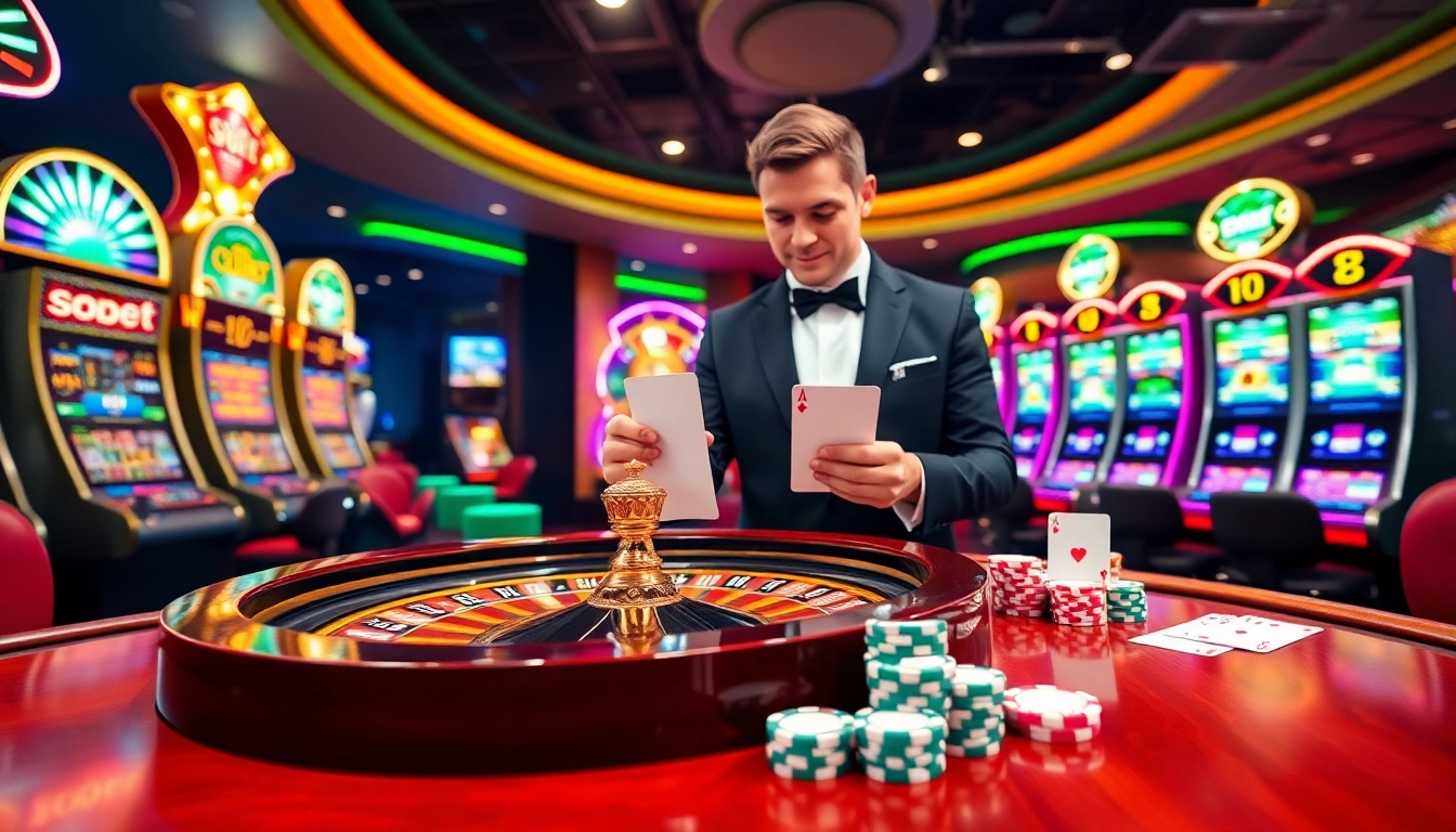 Experience Sbobet link alternatif with exciting roulette and vibrant slot machines in a luxurious casino.