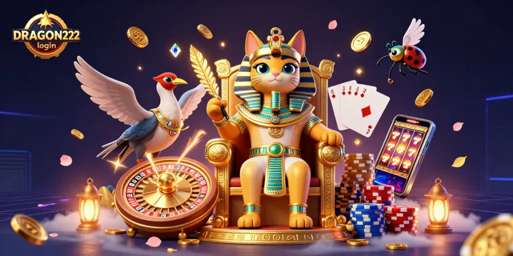 Experience the excitement of DRAGON222 login with this vibrant casino-themed illustration.