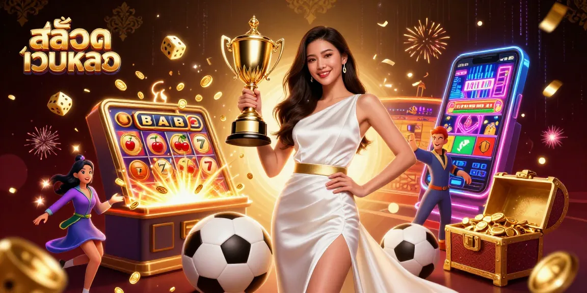 Experience the excitement of สล็อตเว็บตรง gaming with a triumphant Asian woman celebrating victory amidst a dynamic casino scene.