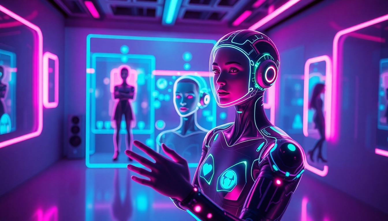 Engaging AI sex chat interaction in a futuristic, digital environment.