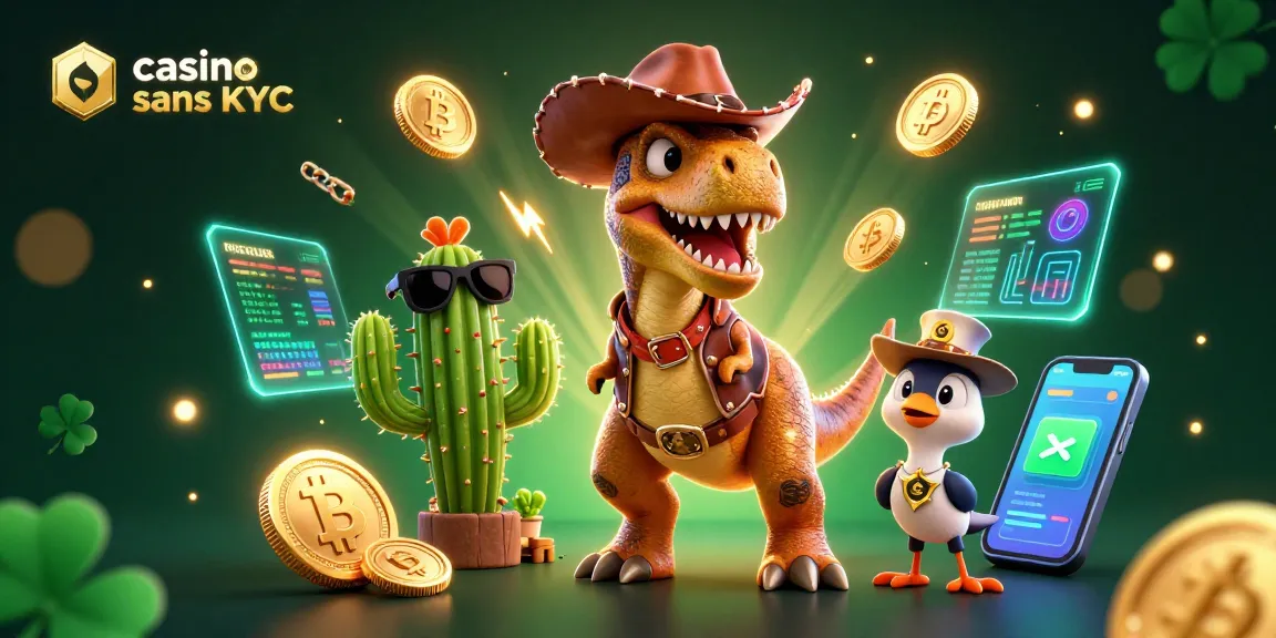 Découvrez le casino live sans KYC avec un T-Rex cow-boy, cactus et oiseau shérif. Jouez avec enthousiasme !