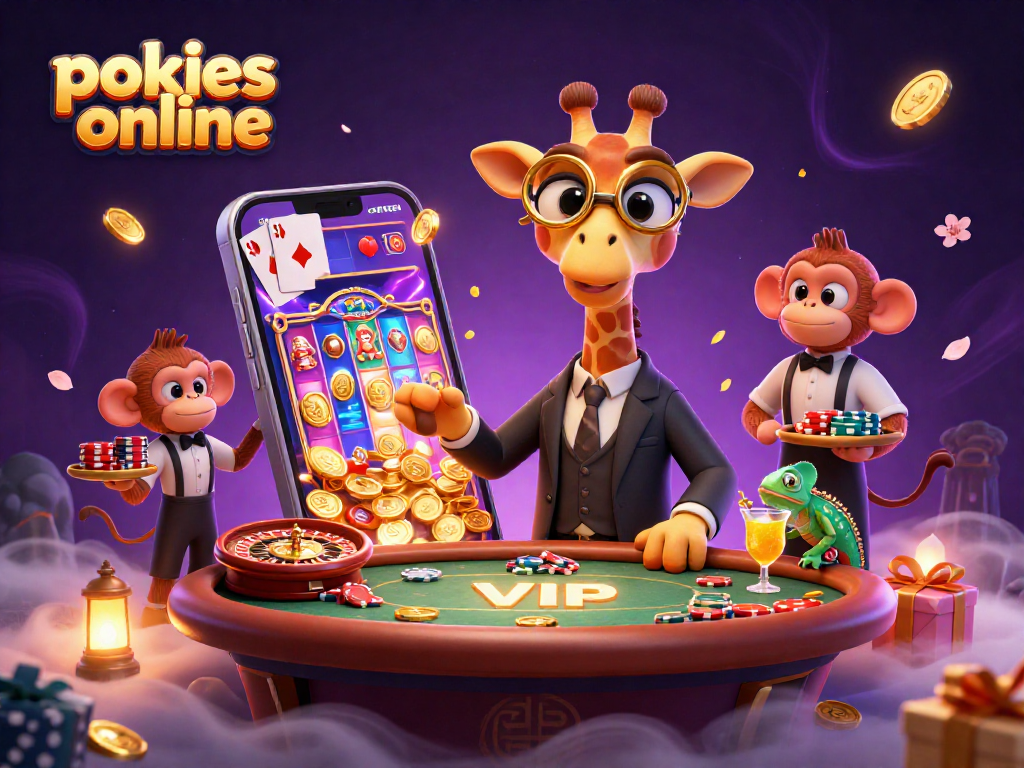 Experience pokies online with a giraffe at a poker table, monkey valet, and chameleon bartender.