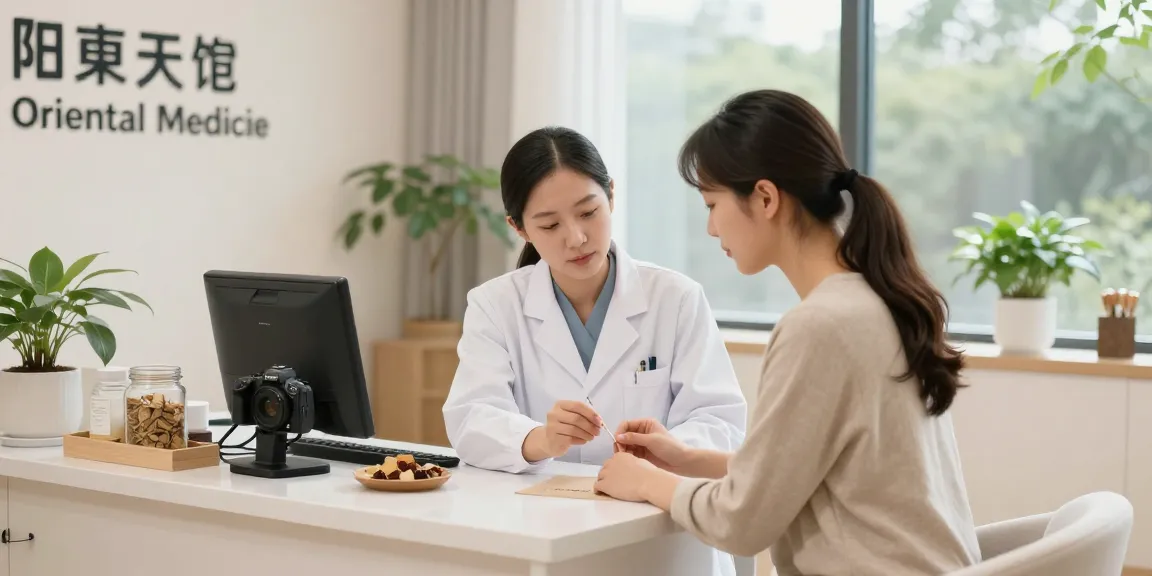 Patient examination at 영통한의원, showcasing holistic health treatments and soothing atmosphere
