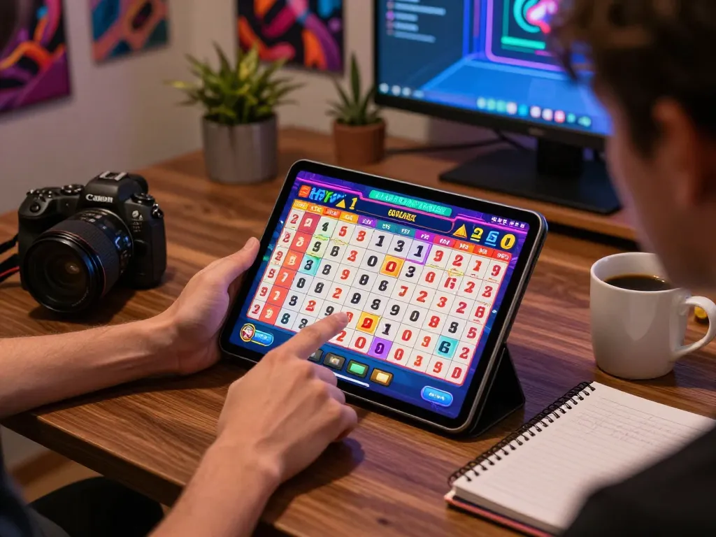 Engaging player participating in live draw HK lotto on tablet, showcasing dynamic gaming experience.