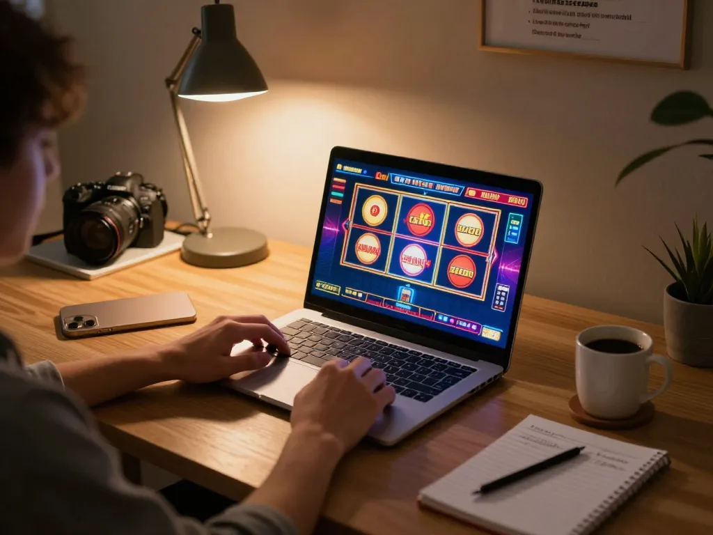 Player enjoying casino stranieri che accettano italiani on a laptop at home, showcasing exciting online gaming vibe