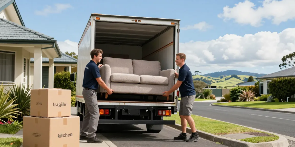 Tauranga movers loading furniture into a truck, showcasing trustworthy moving services.