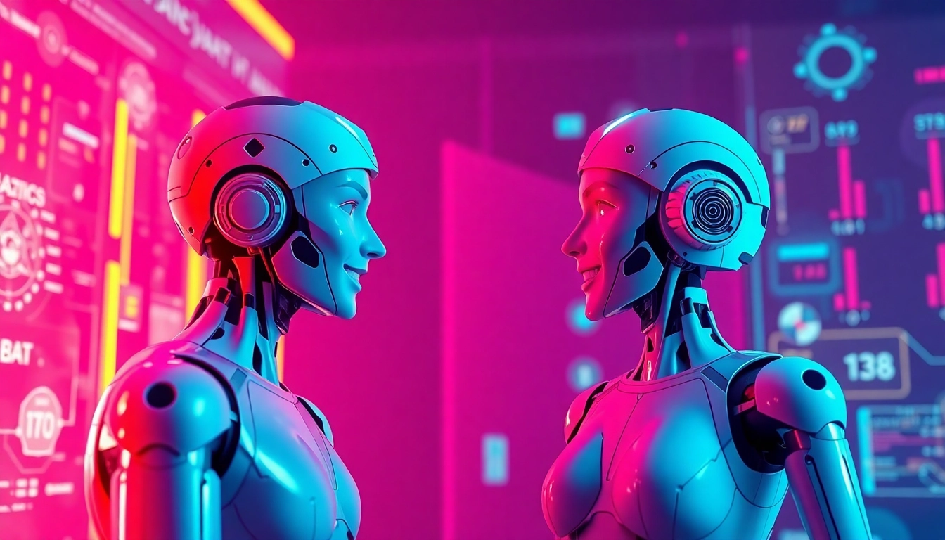 Engaging AI characters in a lively sex chat, showcasing modern interaction in a digital environment.