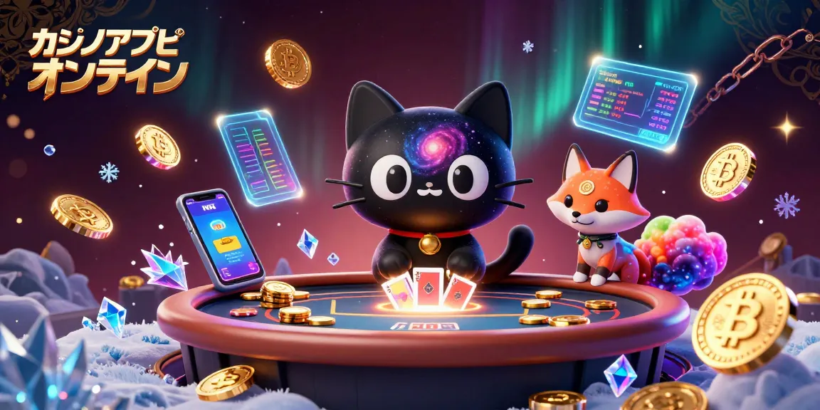 カジノ アプリ オンラインでのゲームで金のチップを引き寄せる3Dキャットのイラスト