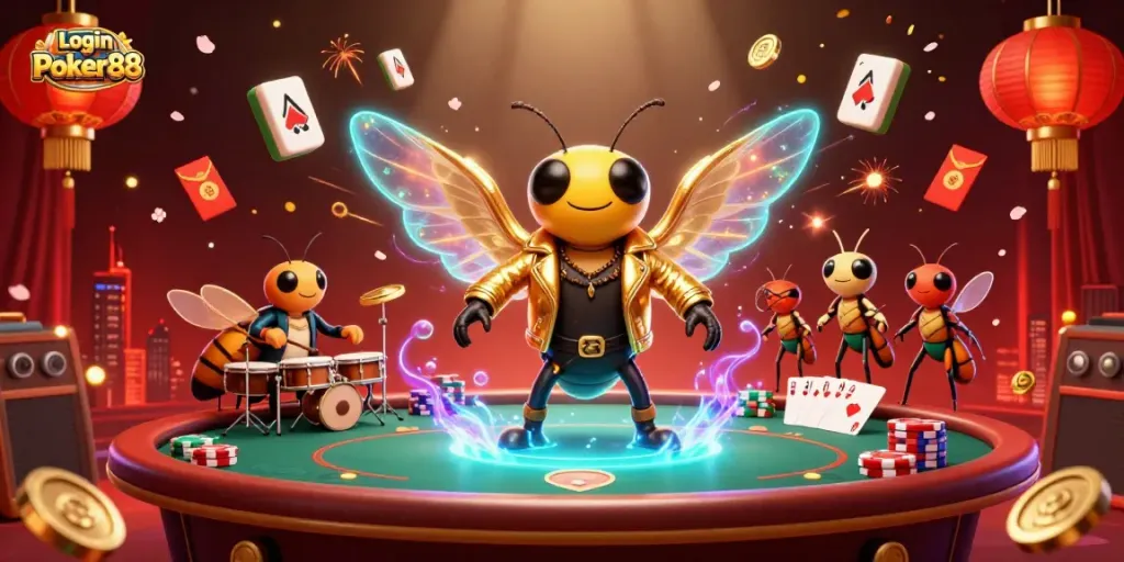 Experience the excitement of Login Poker88 with a dynamic poker-themed scene featuring vibrant characters and elements.