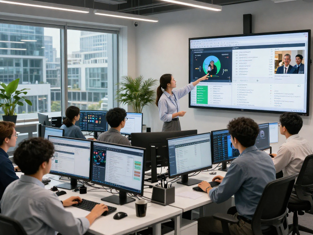 Detect AI image analysis in vibrant tech moderation control room with diverse team tracking flagged content.