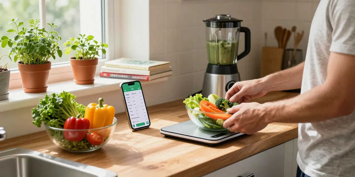 Healthy meal prep in a bright kitchen showcasing the best nutrition tracking app for fitness enthusiasts.