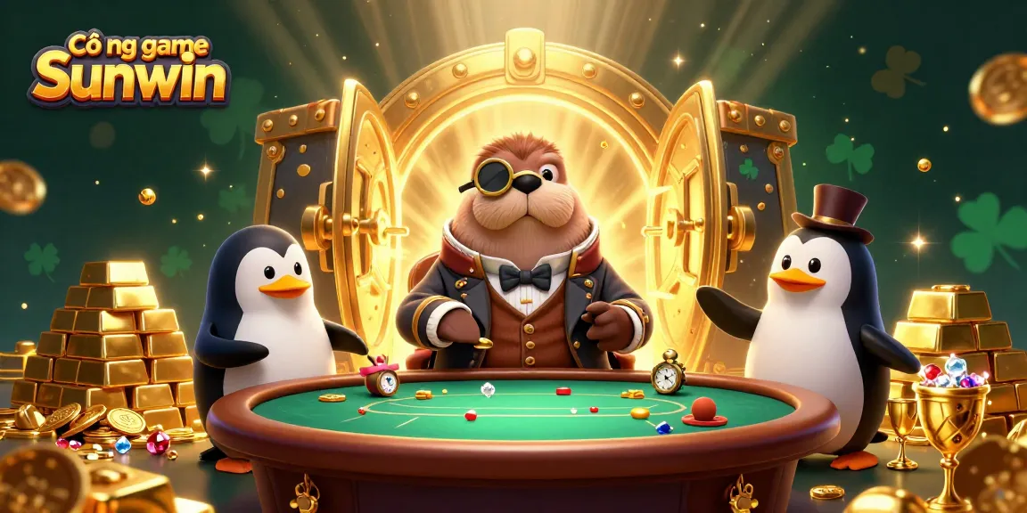 Cổng game Sunwin offers an engaging underwater poker scene with cartoon characters and treasure elements.