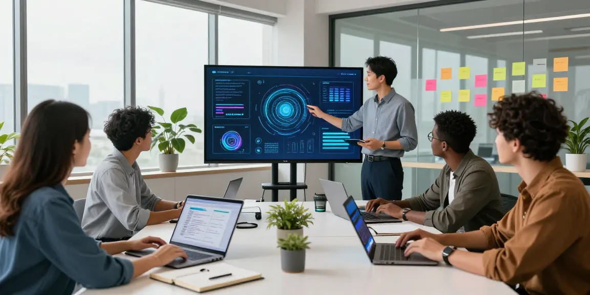 Collaborative professionals exploring innovative AI solutions in a vibrant workspace, highlighting crush on ai technology.