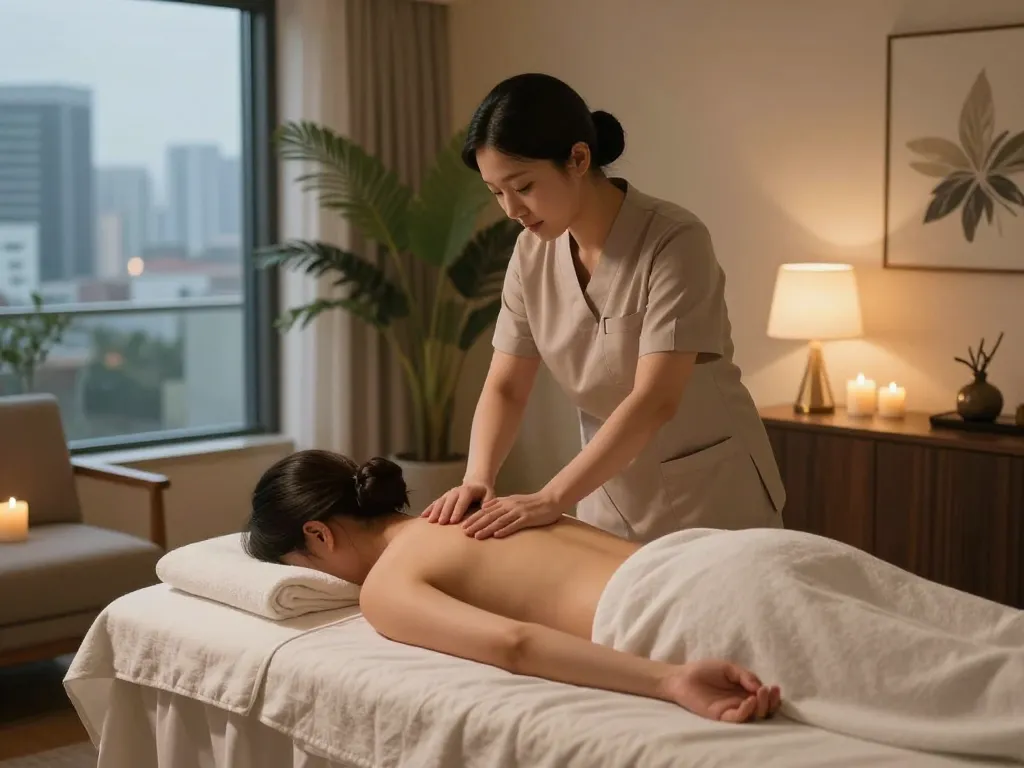 차분한 호화 아파트에서 편안한 분위기와 도시 전망을 제공하는 전문 치료사가 제공하는 인천출장안마.