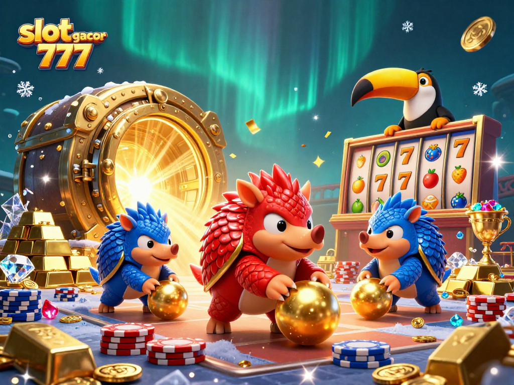 Experience the thrill of slot gacor 777 in this vibrant 3D casino showdown with cartoon pangolins.