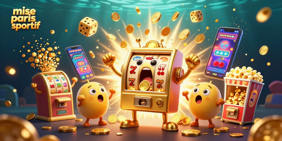 Misant des paris sportifs, un jackpot avec une machine à sous dorée révélant des pièces tout en éclatant de joie