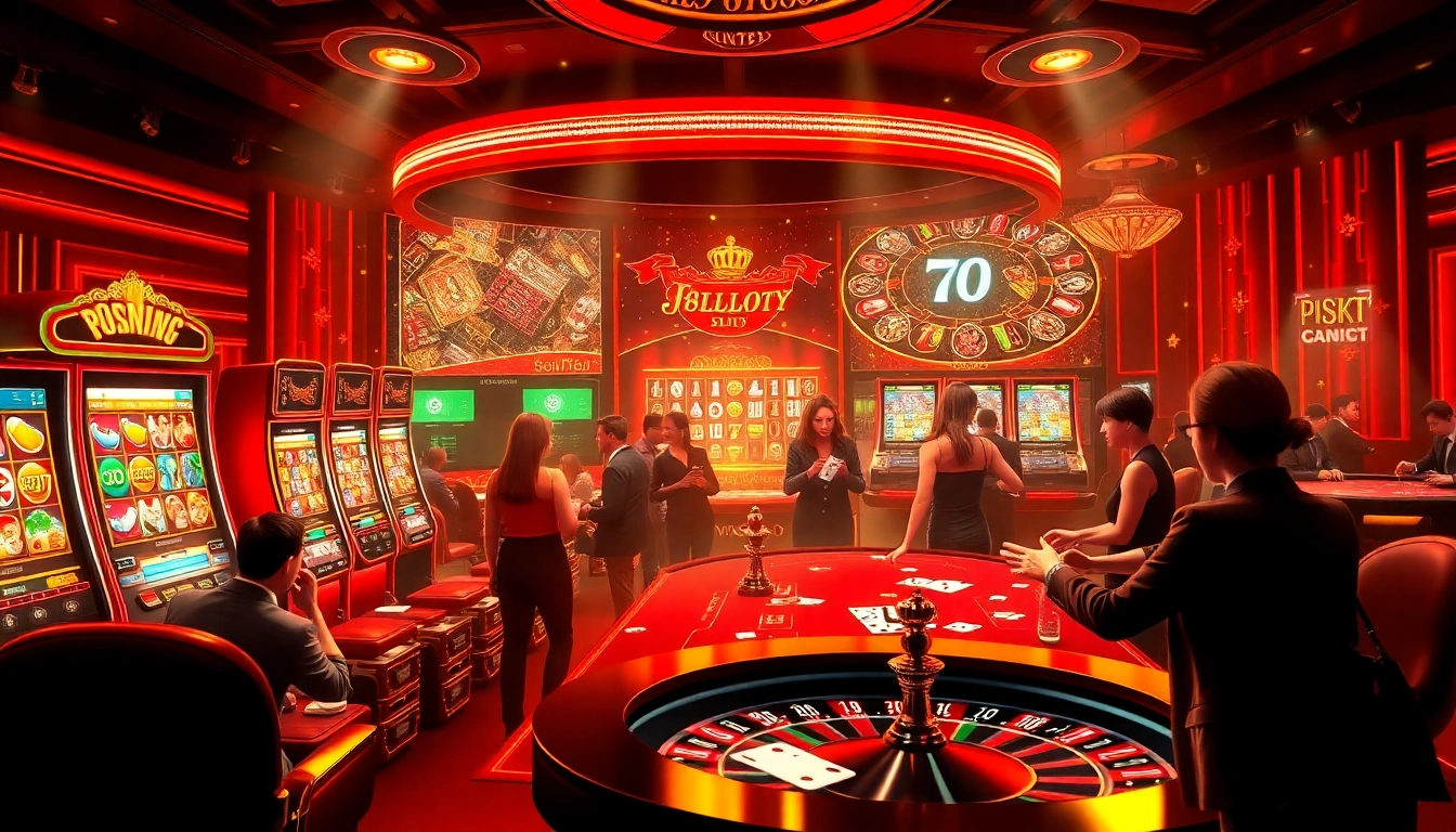 Interface de jeu passionnante présentant les meilleurs casinos en ligne avec des jetons de poker et des machines à sous.