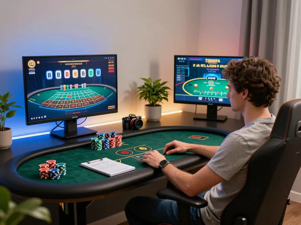 Play poker online with 388bet in a stylish and responsible gaming setup showcasing strategic gameplay.