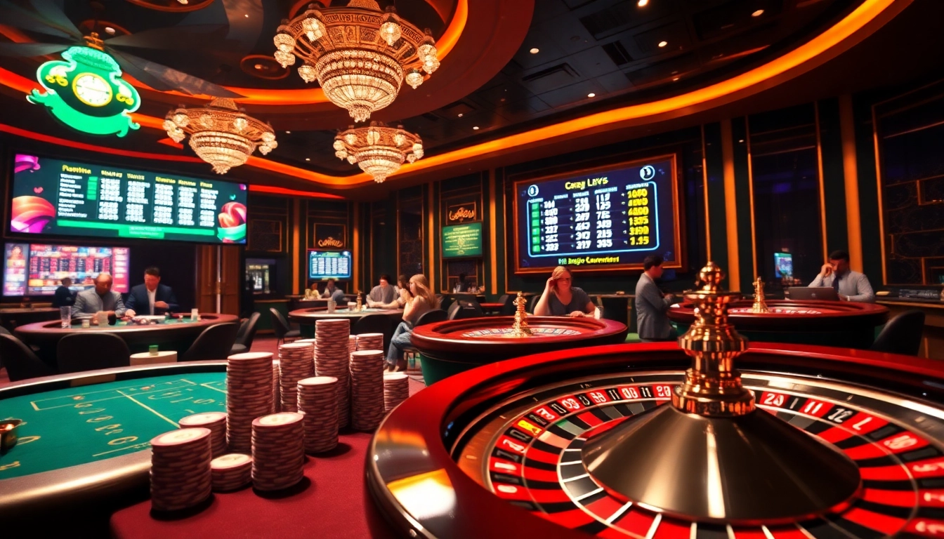 Action-packed Tool xổ số siêu tốc scene featuring excited players at luxurious casino tables.