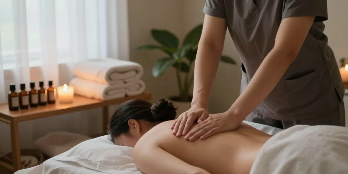 Relaxing 1인샵 massage therapy session with soft lighting and calming atmosphere.