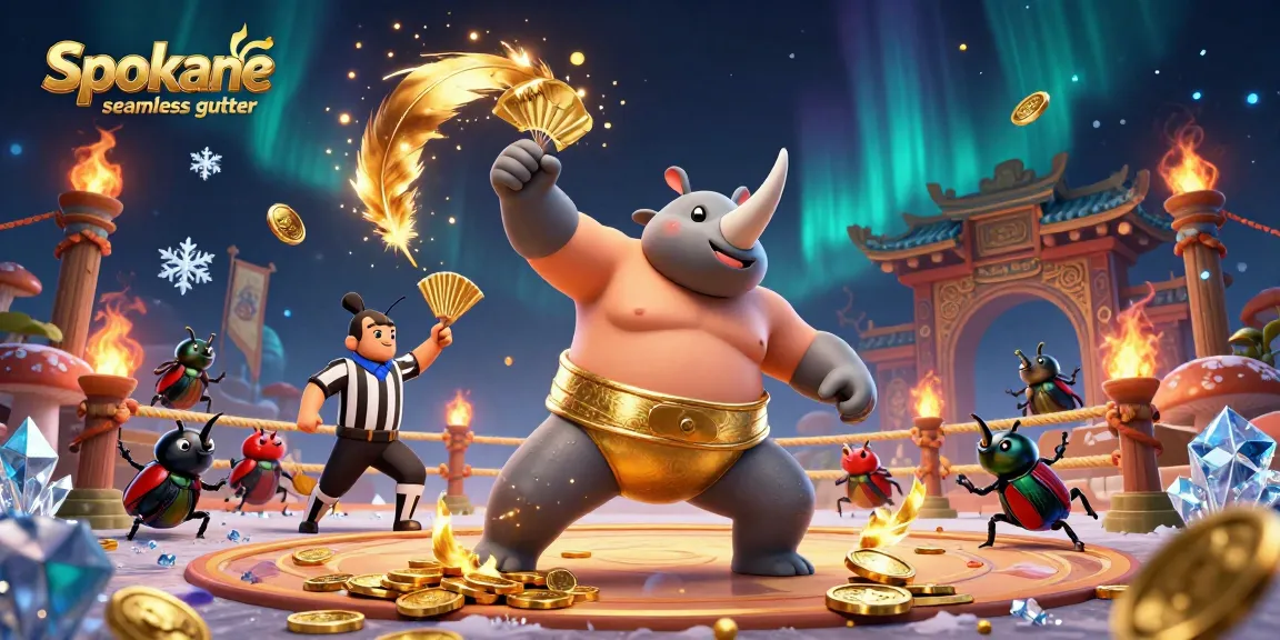 Betting action features Spokane seamless gutter scene with beetle champion and lots of gold coins.