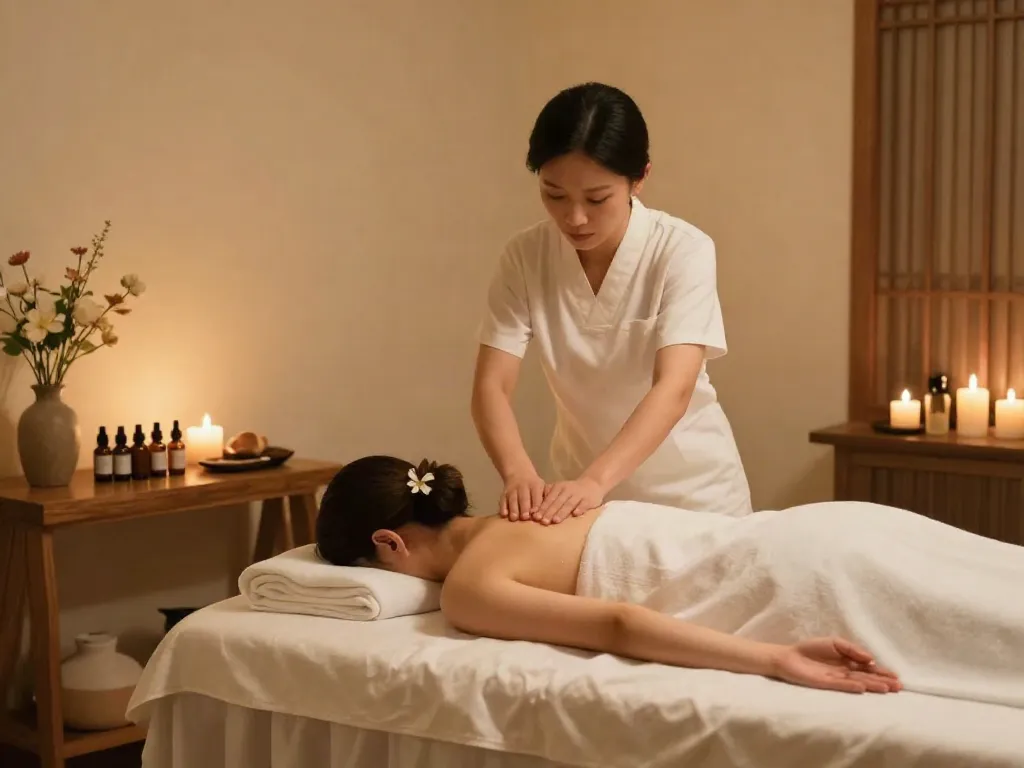 다낭 밤문화의 휴식을 느낄 수 있는 고급 스파 마사지 서비스 장면.
