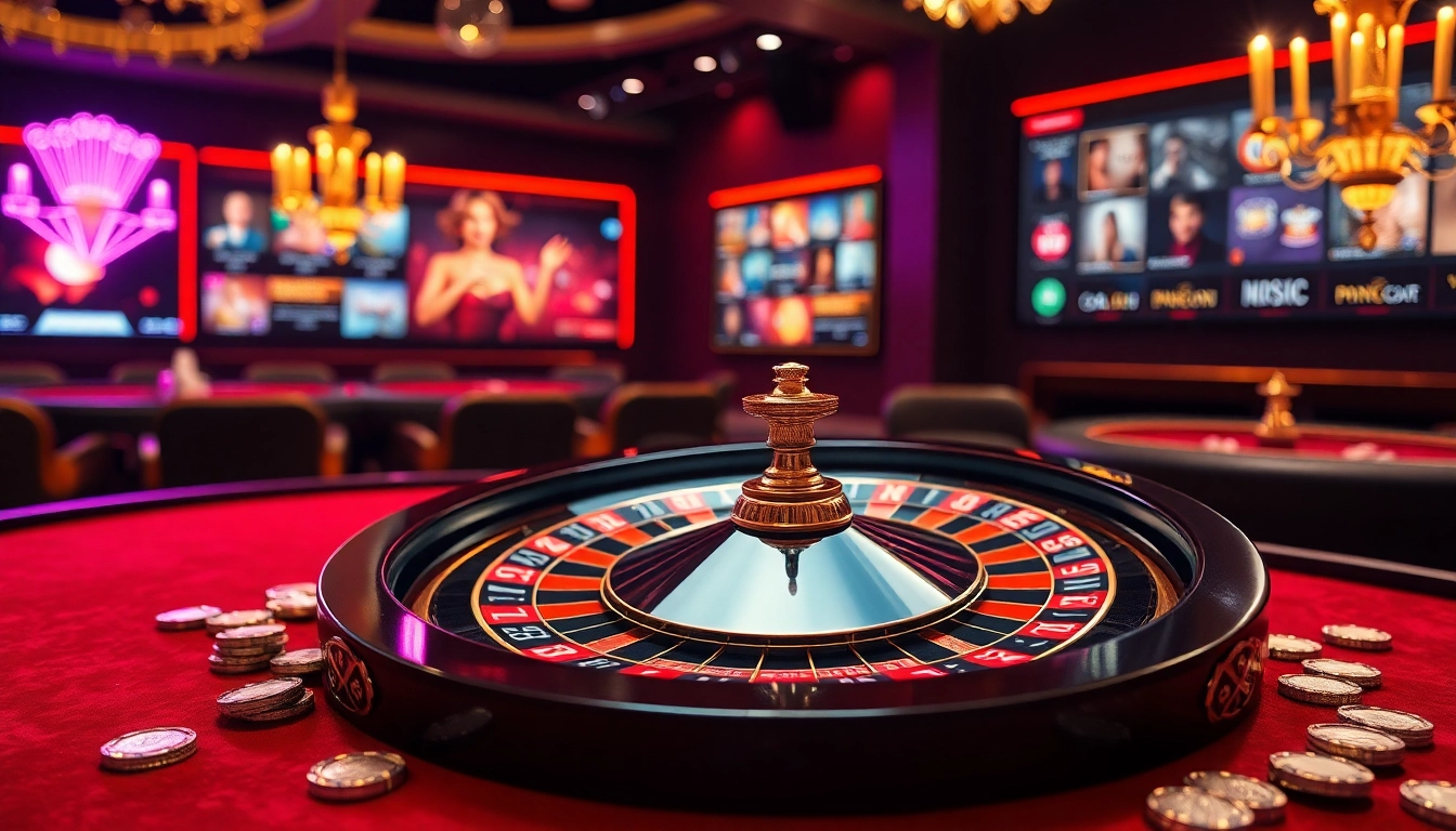 Scène captivante des meilleurs casino en ligne avec une table de roulette luxueuse dans un environnement de jeu à enjeux élevés.