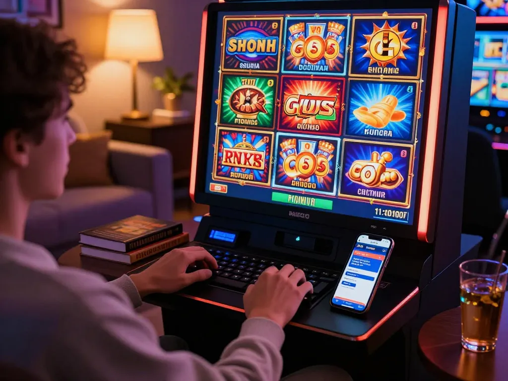 Engaging in thrilling online slot games at home, showcasing casino non aams legali options for better entertainment
