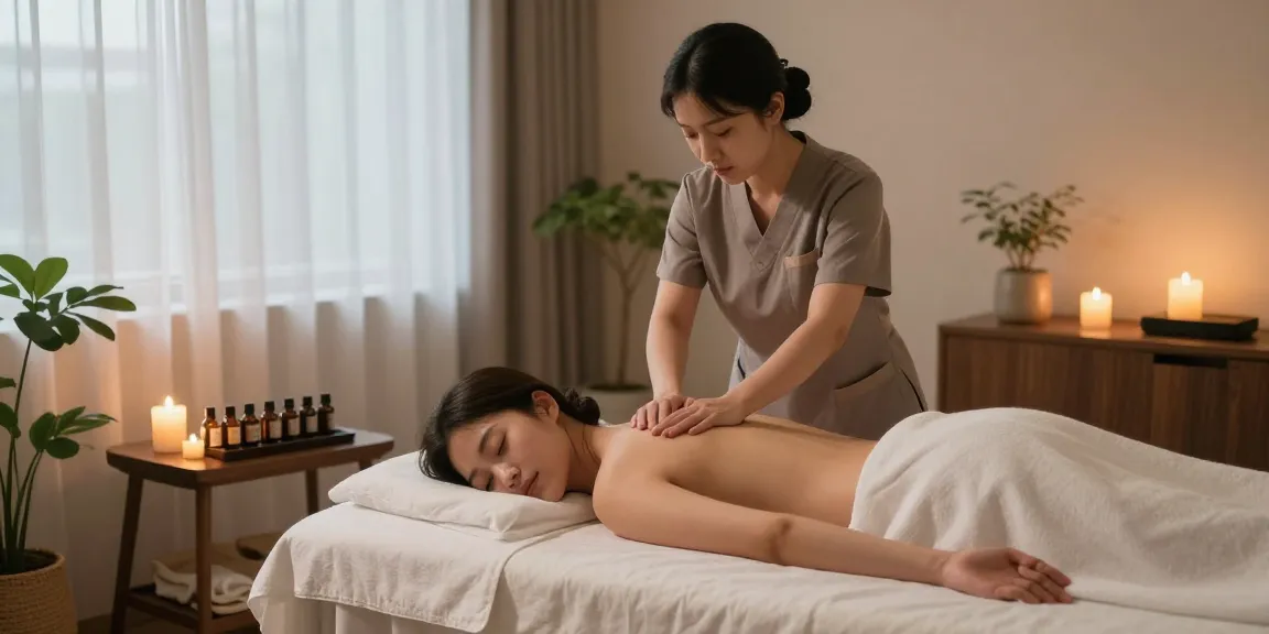 Relaxing 창원마사지 session in a serene spa atmosphere with essential oils and soothing ambiance.