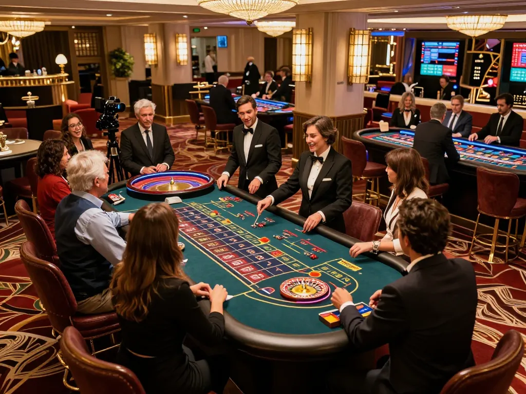 TG88 players enjoying an exhilarating roulette game at a luxury casino, showcasing elegance and excitement.