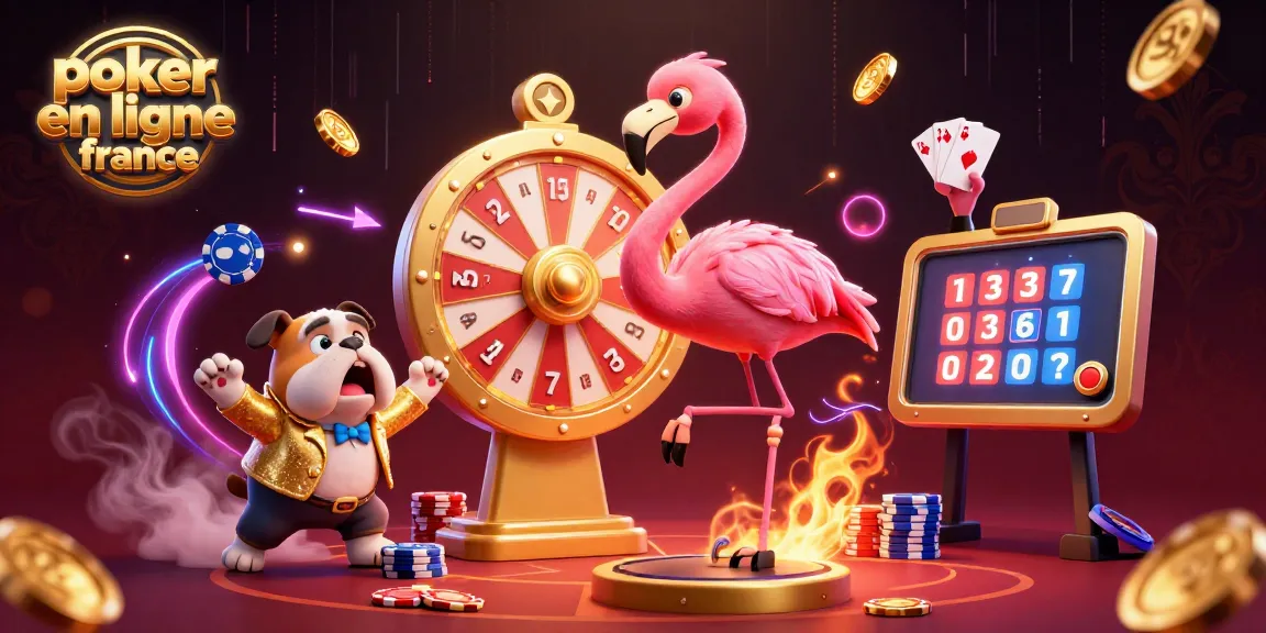 Les joueurs s'affrontent au poker en ligne France avec des tables de poker et des jetons autour d'eux.