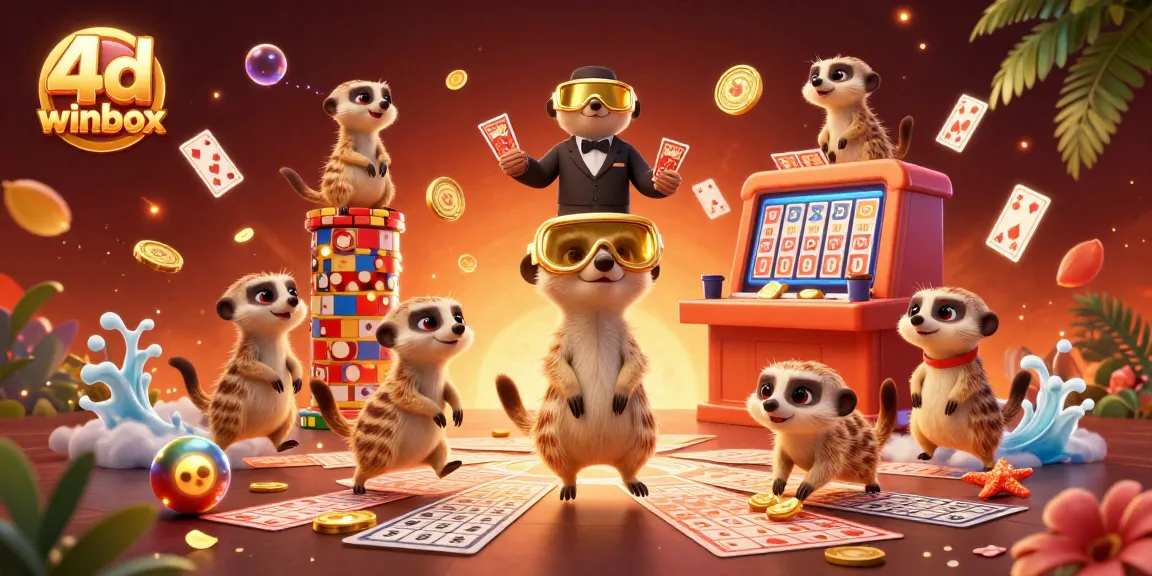 Experience thrilling moments with 4d winbox in this vibrant lottery scene with meerkats managing draws.