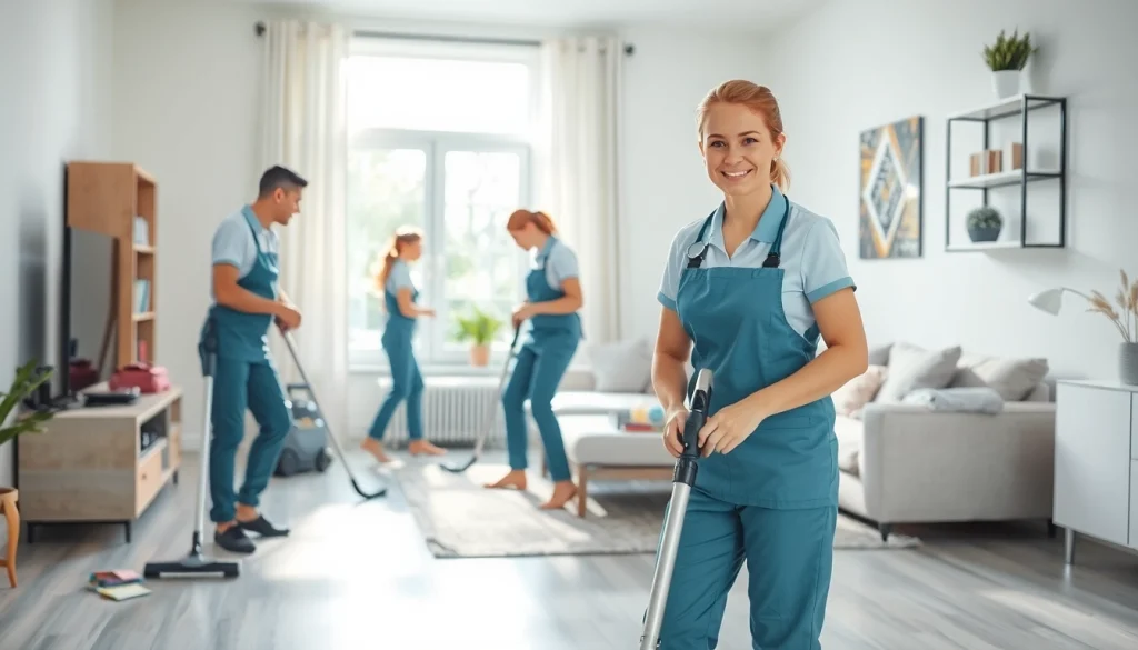 Cleaning Service team efficiently tidying a home environment with professional cleaning tools.
