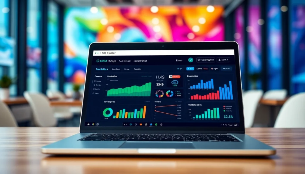 Engaging view of a smm reseller panel dashboard on a laptop, showcasing analytics and social media tools.