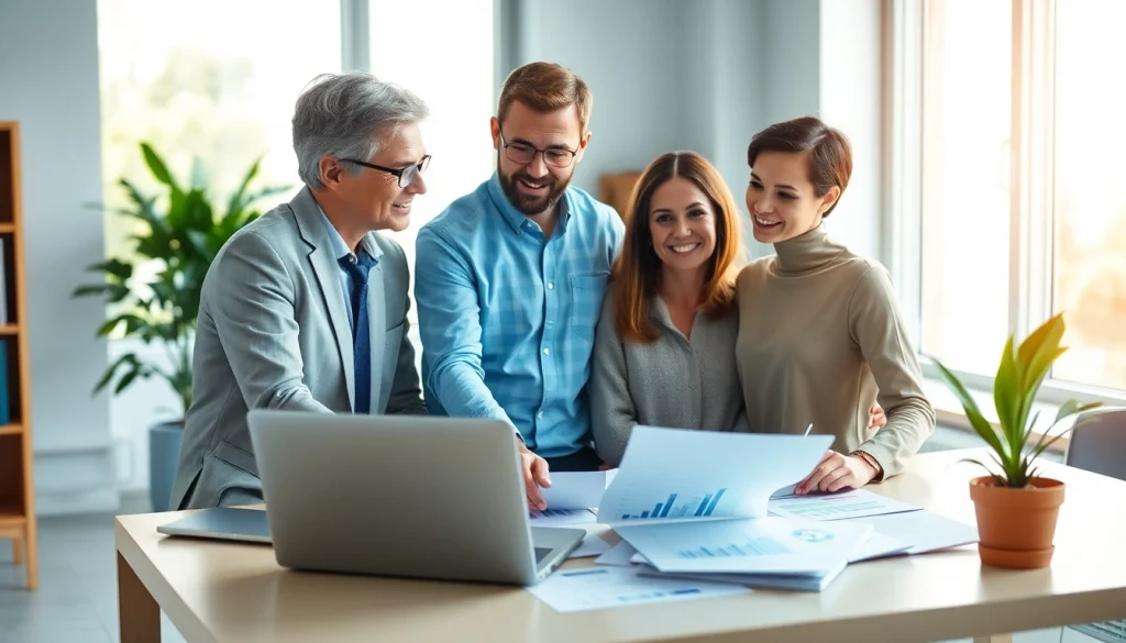 Engaged couple receiving expert advice on tax planning and wealth management from a financial advisor.
