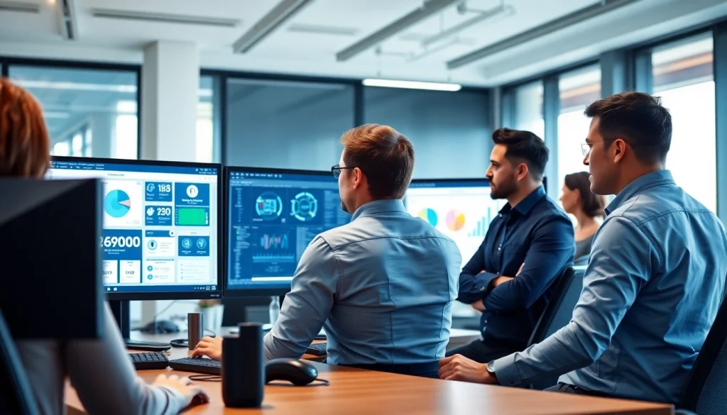 Team collaborating on Virtual Desktop Infrastructure (VDI) solutions in a modern office.