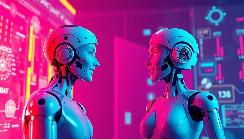 Engaging AI characters in a lively sex chat, showcasing modern interaction in a digital environment.