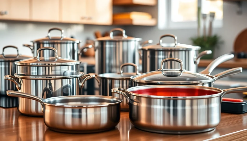 Showcasing the best cookware for induction NZ with an array of stylish pots and pans on a kitchen counter.