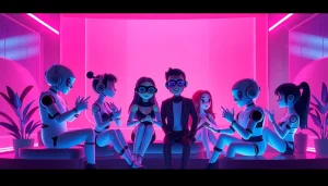 Engaging AI characters in a vibrant setting, representing sex chat AI interactions.