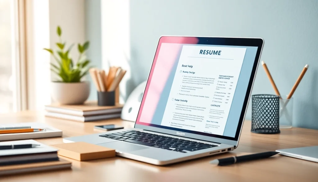 Create a standout Resume Builder in a professional workspace with organized tools and clean design.