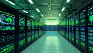 Cloud mining bitcoin facility with AI technology and renewable energy sources.