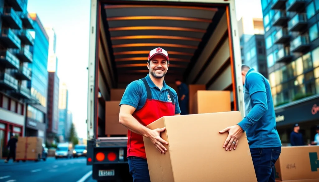 Loading furniture by the best movers in Vancouver shows vibrant city life and professionalism.
