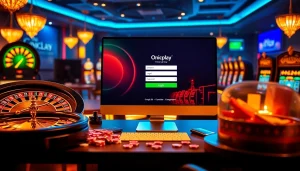 Experience the thrill of Onicplay login in a luxurious online gambling environment with vibrant casino elements.