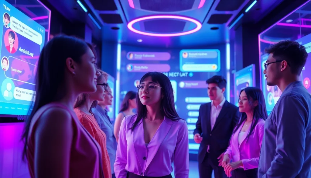 Engaging users in nsfw ai chat with futuristic digital avatars and glowing screens.
