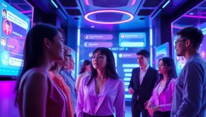 Engaging users in nsfw ai chat with futuristic digital avatars and glowing screens.