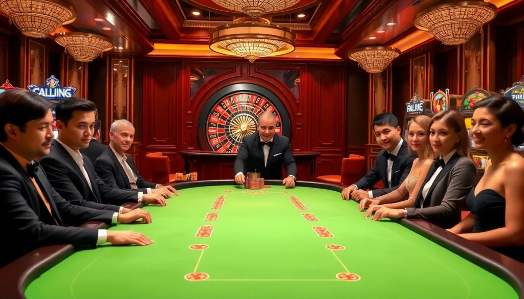 Players engaging in a high-stakes poker game at RR88, showcasing a thrilling casino atmosphere.