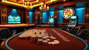 Experience RR88's thrilling casino environment with vibrant poker games and classic slot machines.